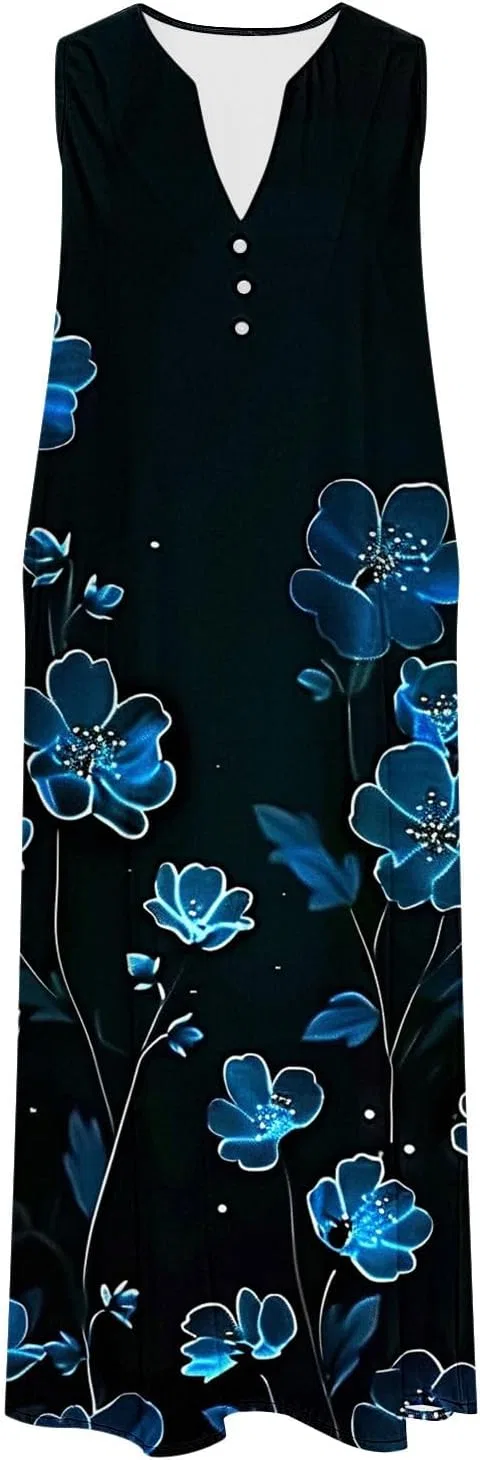 Женское летнее пляжное платье миди свободного кроя, Dark Blue — фото 2