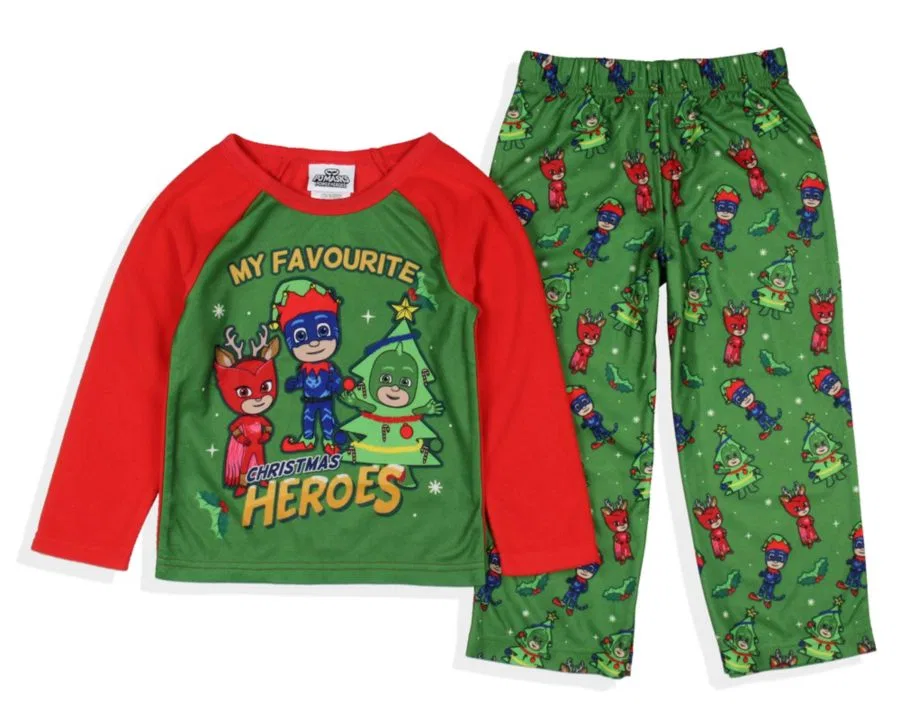 Комплект пижам с длинным рукавом, с рождественским принтом, My Favorite Christmas Heroes PJ Masks, Green — фото 3