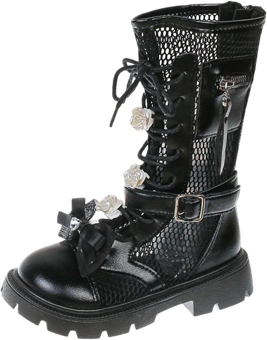 Детские сапоги для девочек с бантом и цветком Zzalalana, Black