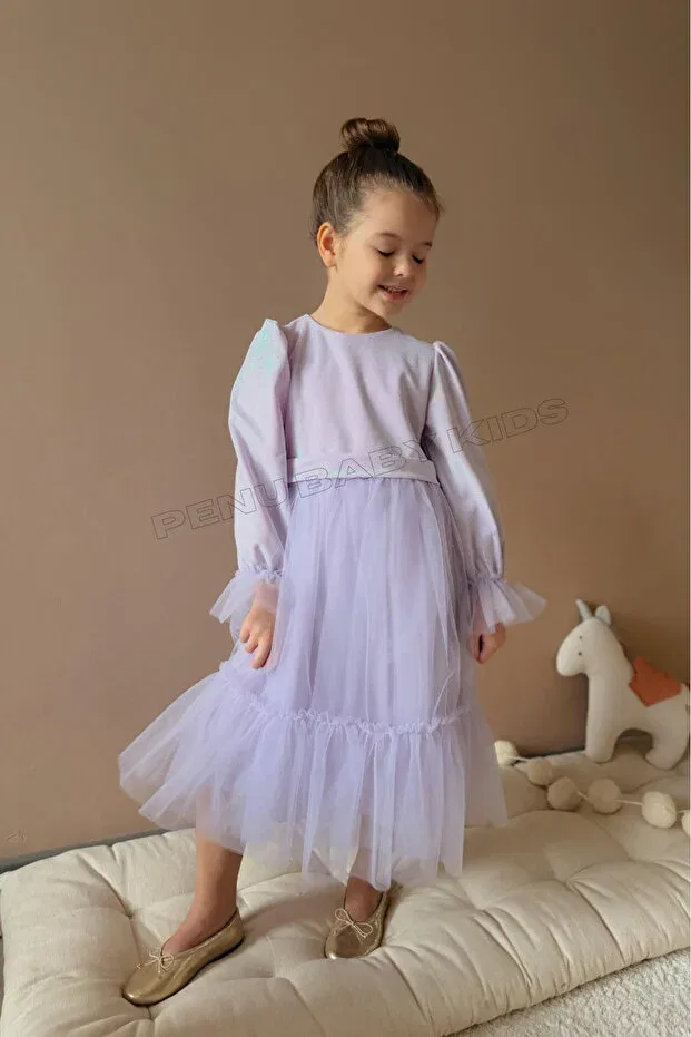 Детское платье для девочек с длинным рукавом Penu Baby Kids, Lilac — фото 4