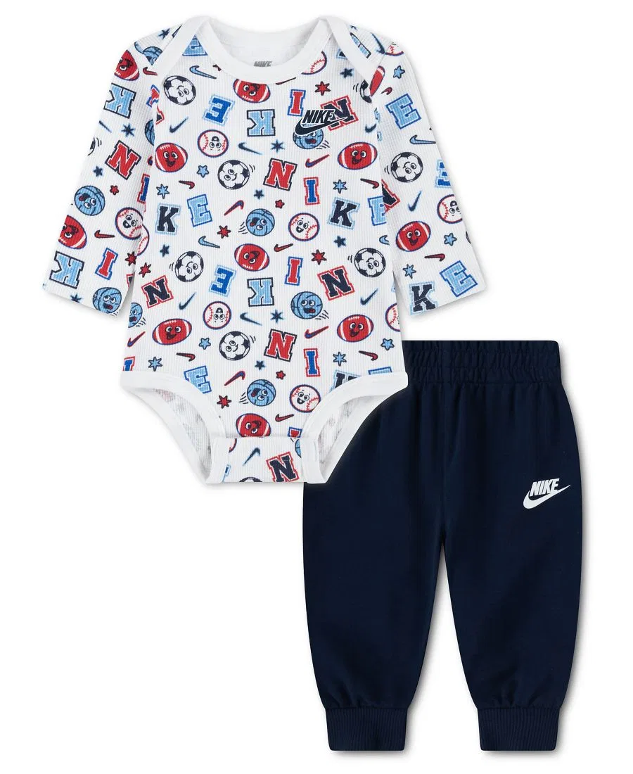 Комплект из боди и брюк для малыша с принтом Nike, White/Blue