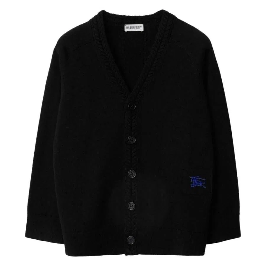 Кардиган шерстяной с V-образным вырезом Kids EKD Embroidered Cable Burberry, Black