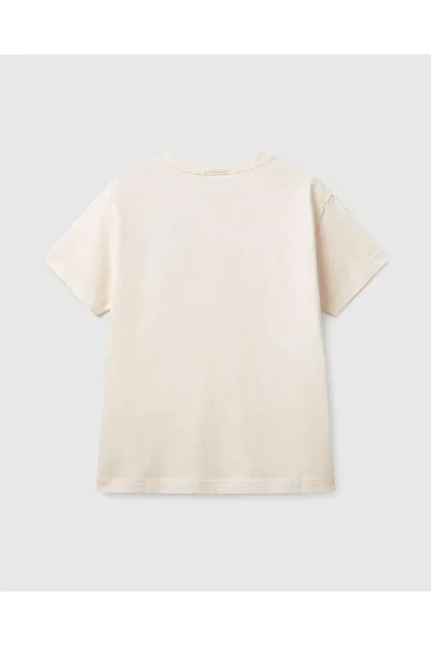 Детская футболка для мальчиков с принтом Benetton Logo Printed T-Shirt United Colors Of Benetton, Ecru — фото 2