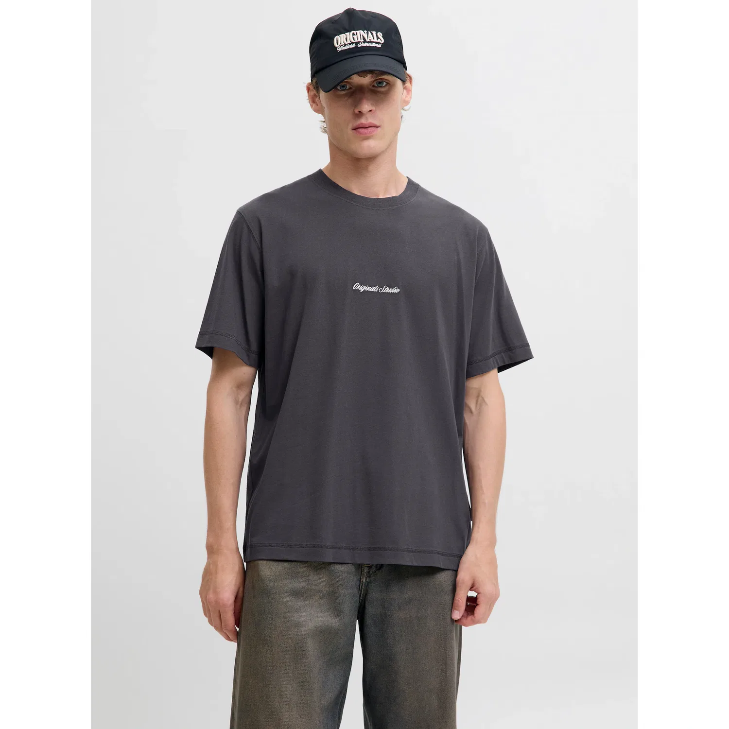 Детская хлопковая футболка с круглым вырезом Jack & Jones, Asphalt