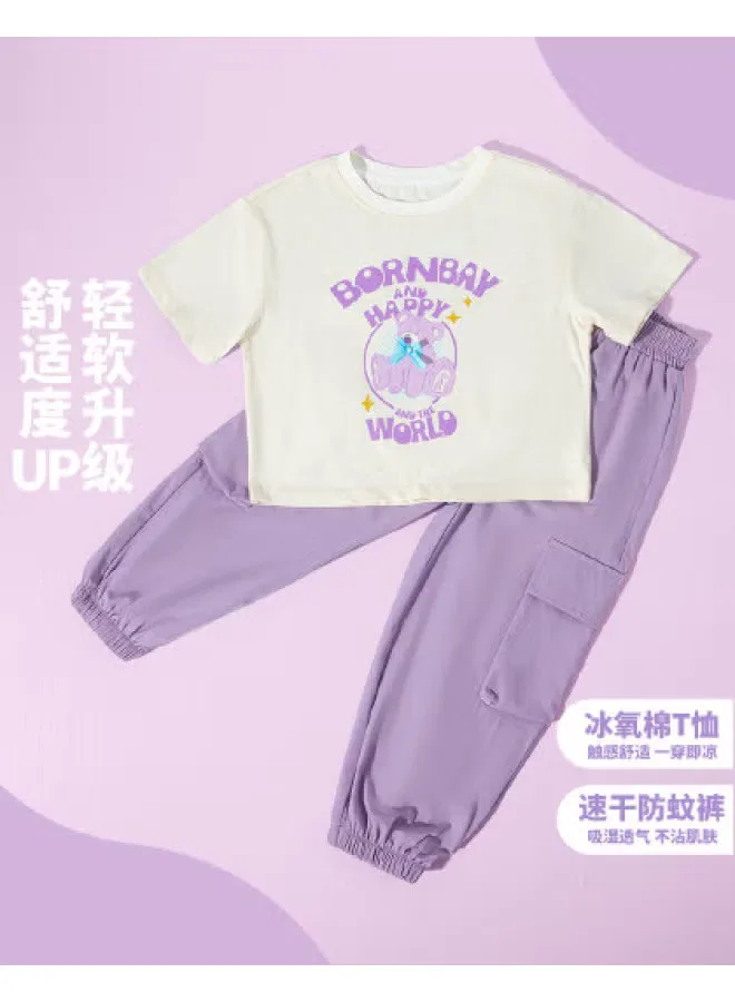 Комплект для девочек с коротким рукавом и брюками, модель Cool-Touch, Bornbay, бежевый