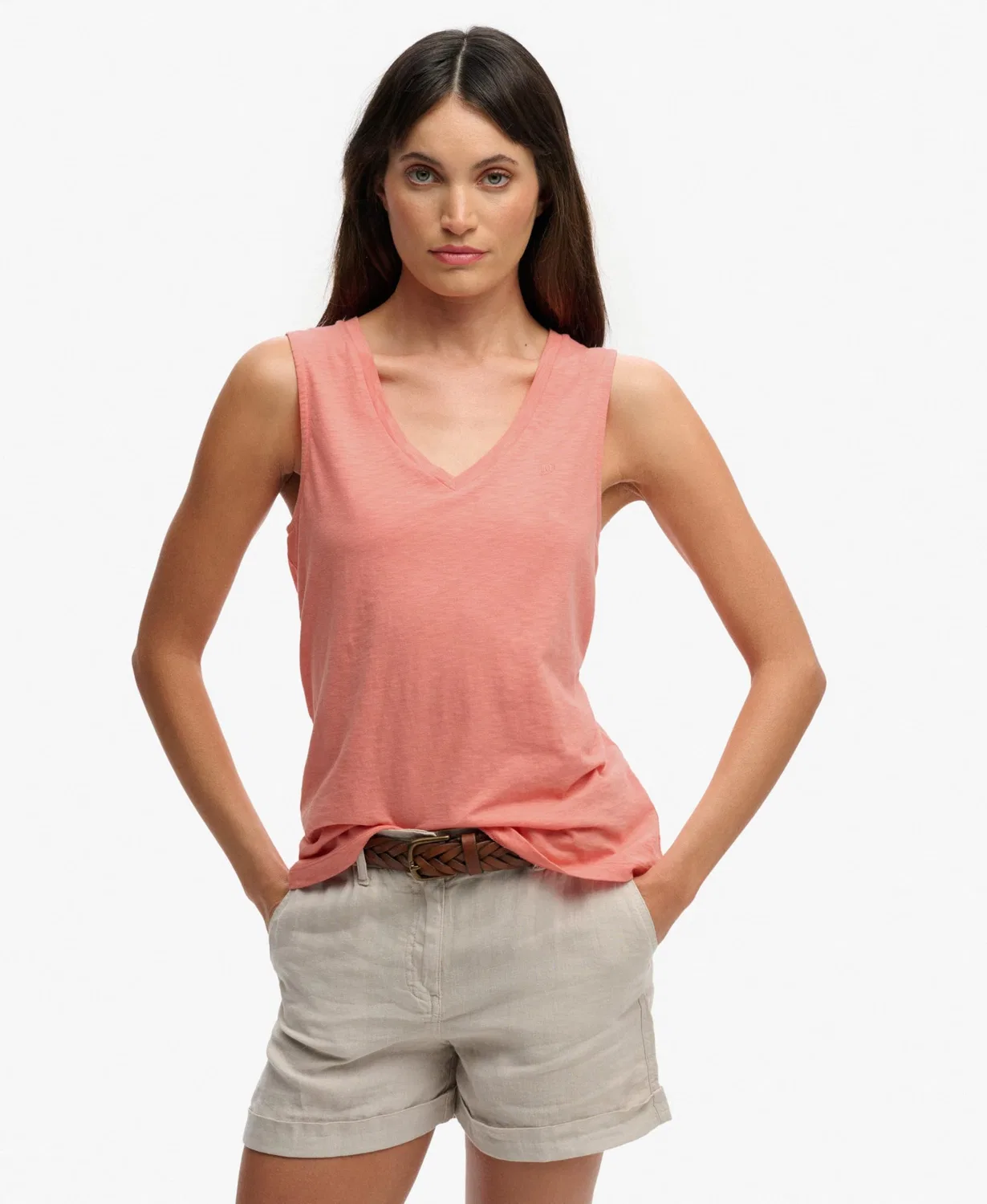 Женская футболка с V-образным вырезом без рукавов Superdry, Peach Amber Pink — фото 2