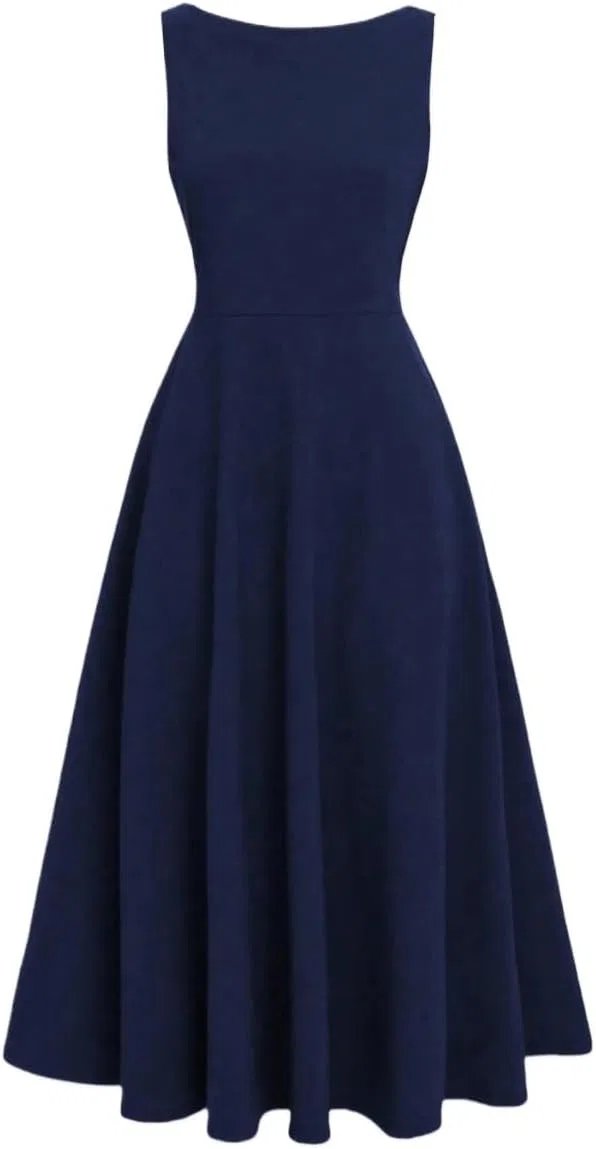 Женское повседневное платье миди с открытой спиной, Navy Blue