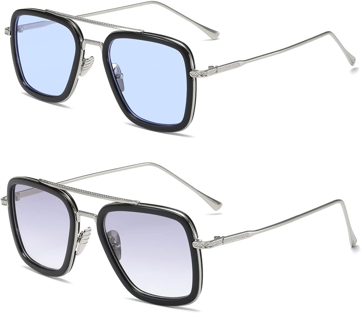 

Винтажные солнцезащитные очки Тони Старка в квадратной металлической оправе для мужчин и женщин — винтажные солнцезащитные очки Железного Человека и Человека-паука aisswzber, Gradient Grey+gradient Blue