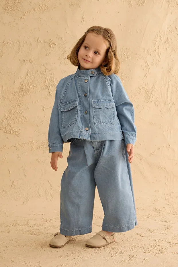 Детское джинсовое пальто-бомбер для девочек Fahhar Kids, Light Blue — фото 3