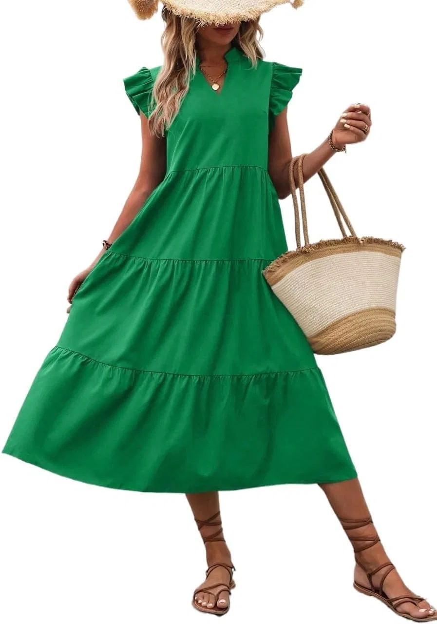 Женское макси-платье с рюшами Smock Dress, Green