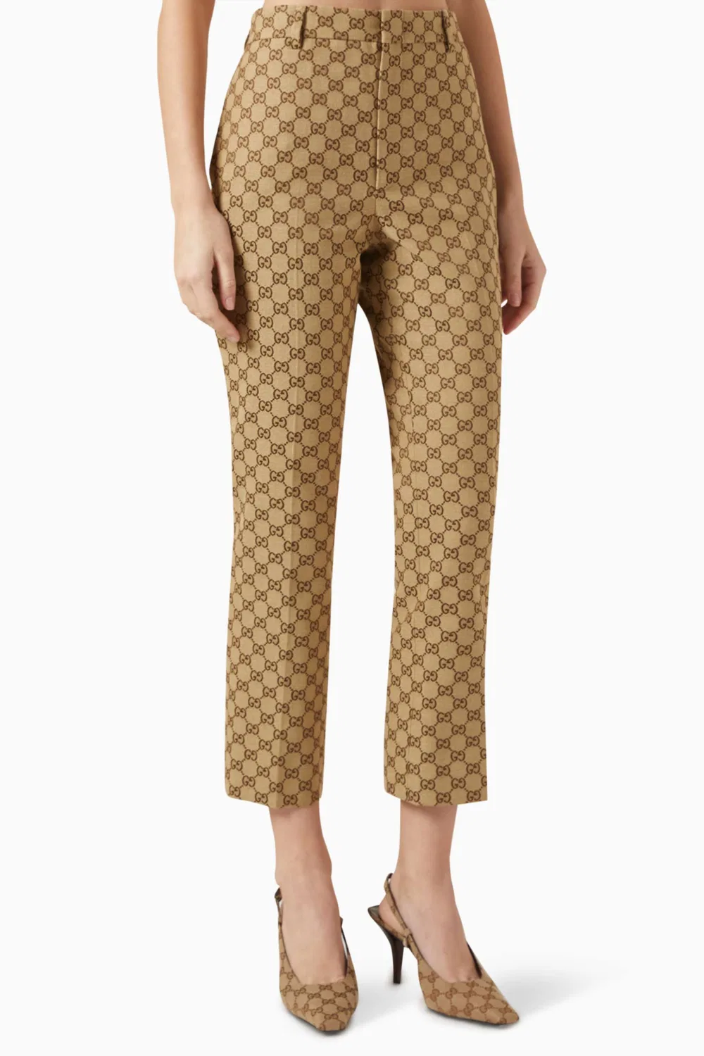 Брюки хлопковые GG Monogram Gucci, бежевый