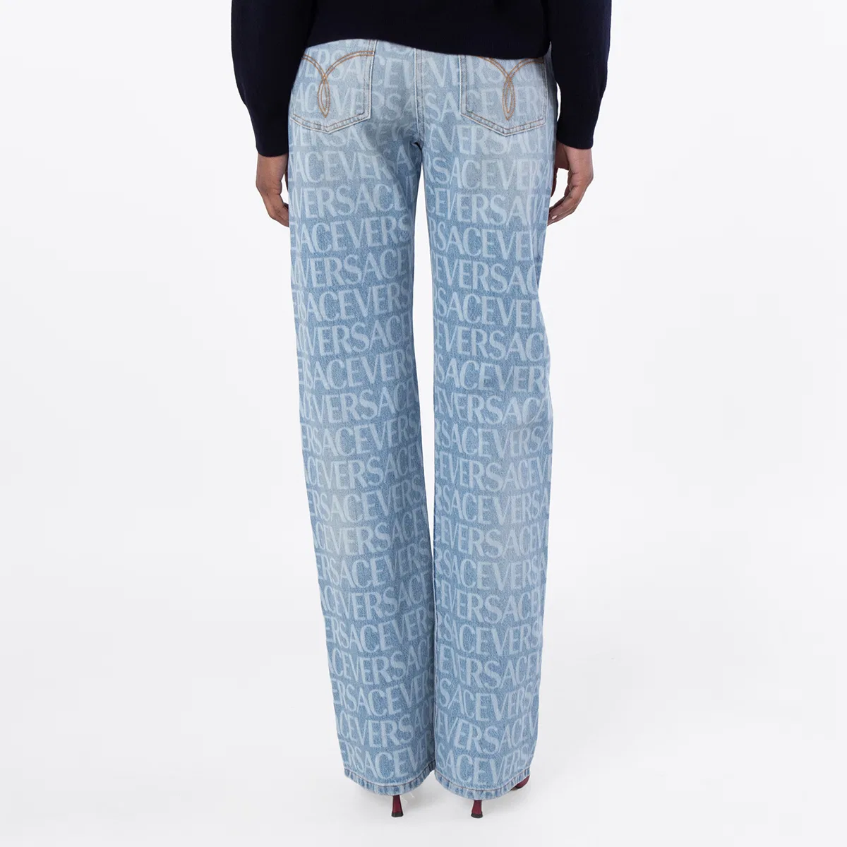 Джинсы с принтом All Over Monogram Versace, Light Blue — фото 3