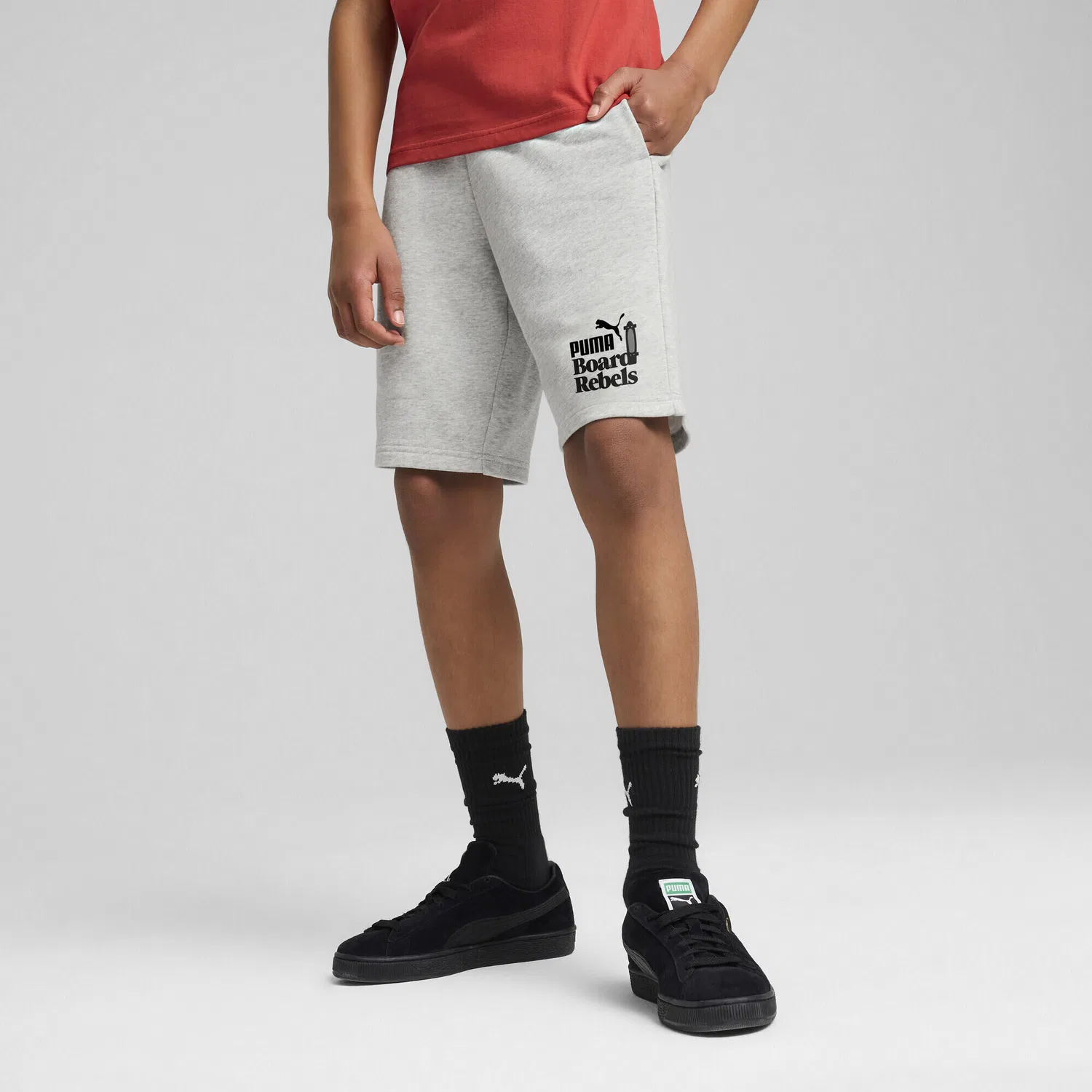 Детские удлиненные шорты с графическим принтом Mid 90s Puma, Grau Schwarz — фото 2