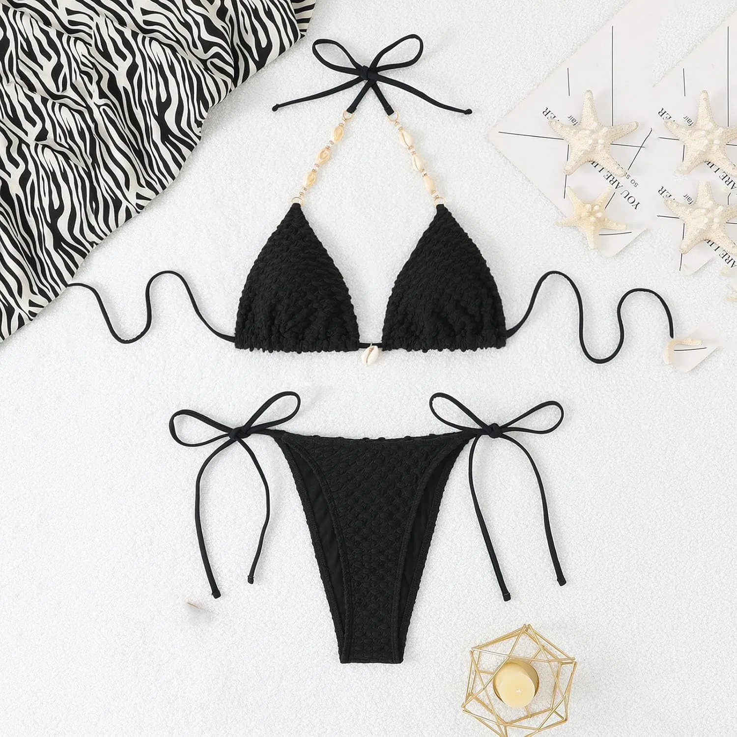 Женский бикини-сет с push-up Halter Triangle Two Piece, Black — фото 3