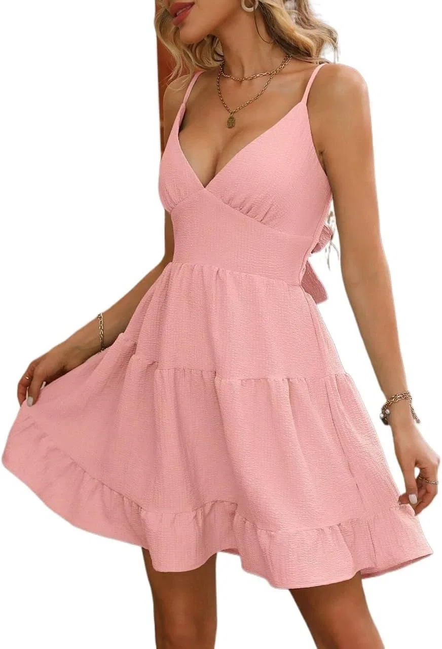 Женское короткое cami платье с рюшами, Pink