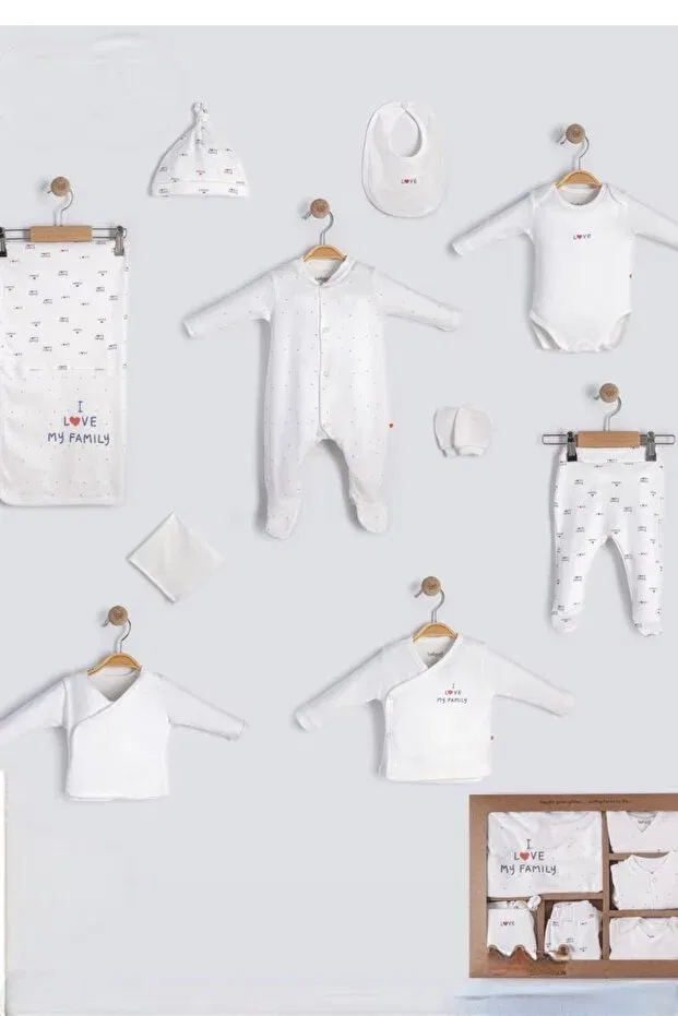 Детский комплект боди для новорожденных с цветочным принтом Love my family baby newborn 10 piece hospital release bodysuit set Cherub Baby, Ecru