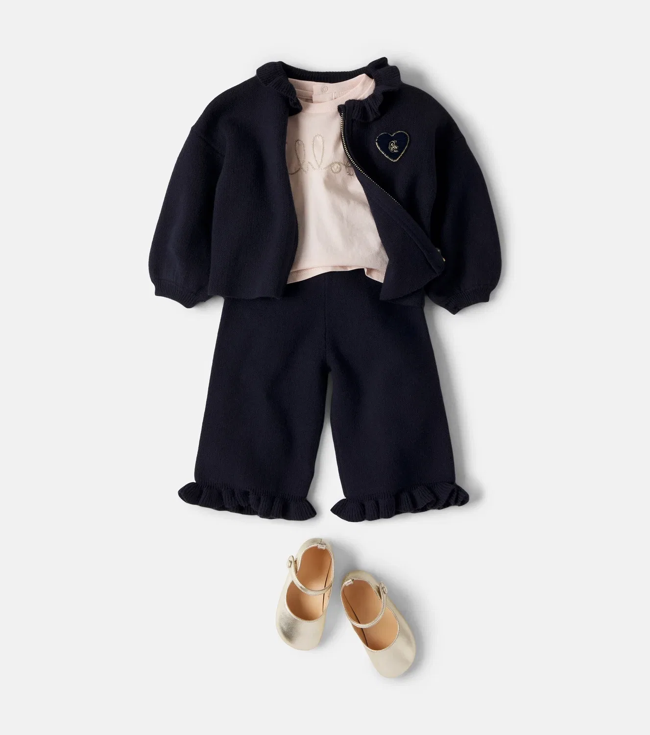 Комплект из кардигана и штанов с молнией спереди Chloé Kids, синий — фото 2