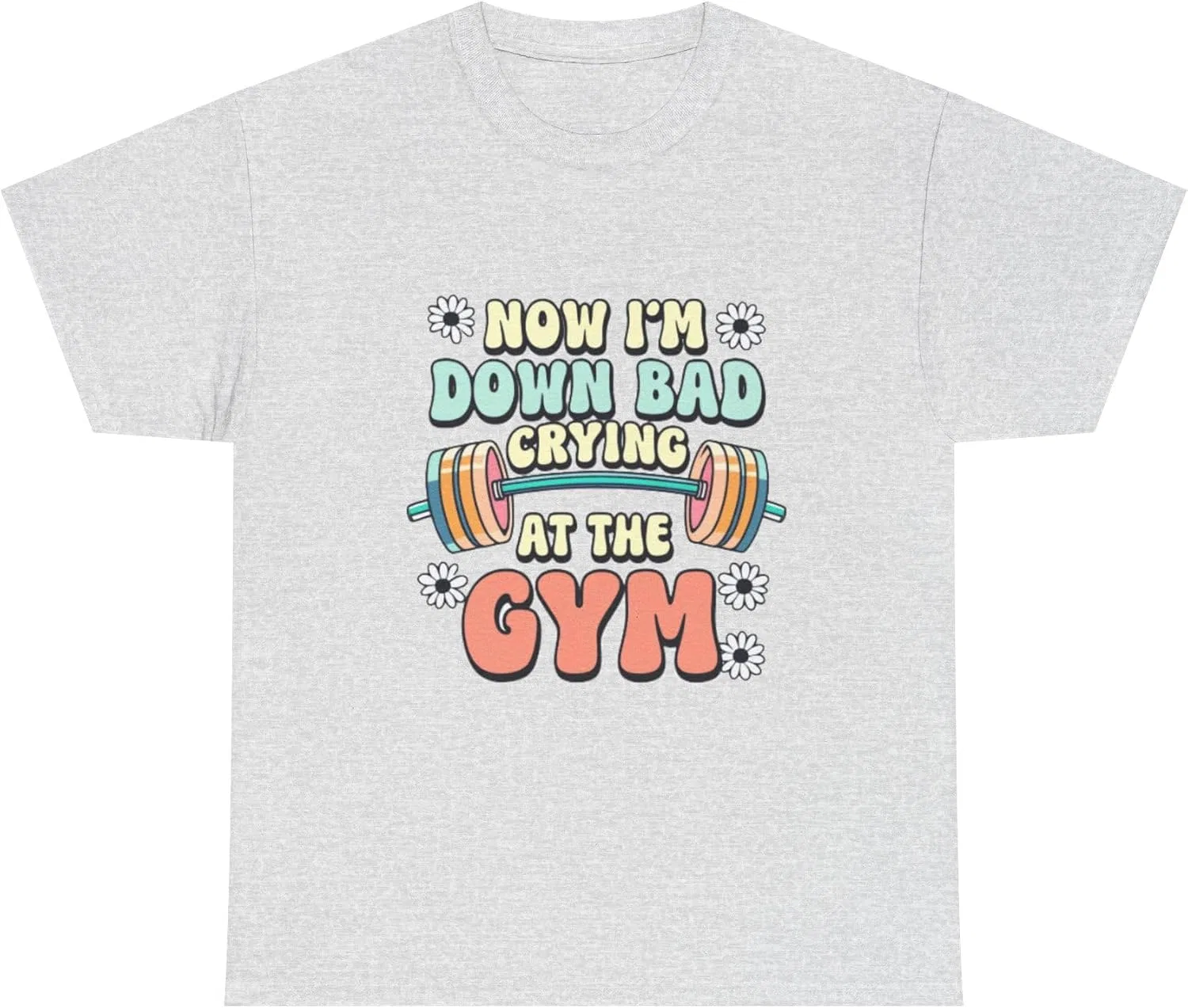 Женская футболка с принтом Now I'm Down Bad Crying at the Gym Generic, Ash