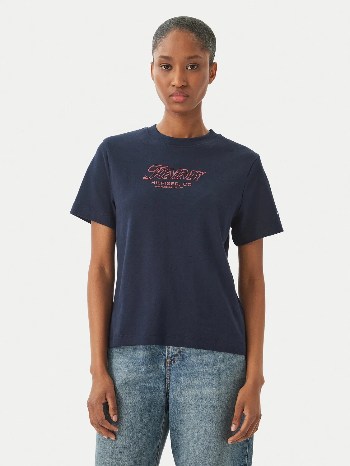Женская футболка стандартного кроя Logo Interlock Tommy Hilfiger, темно-синий