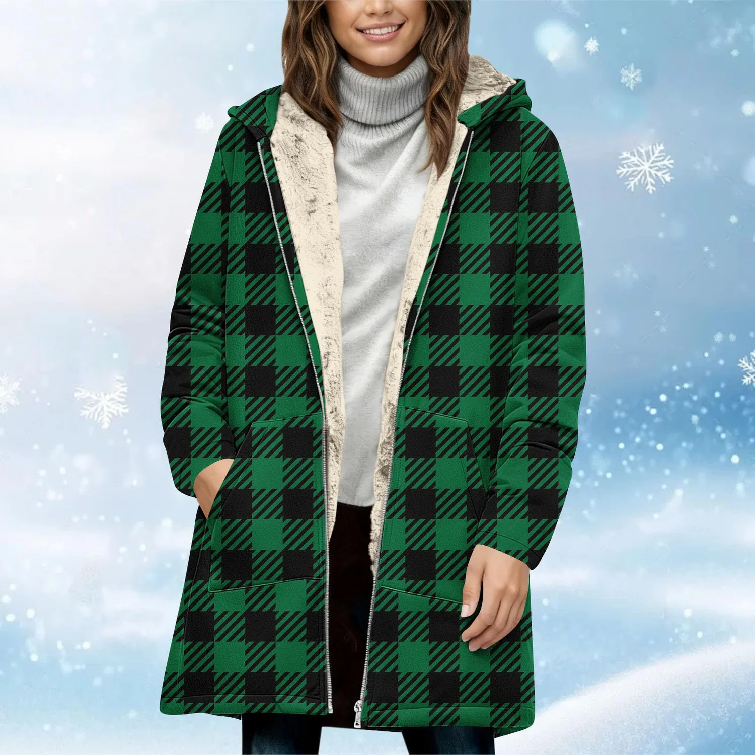 Женская куртка-рубашка с принтом в клетку, модель Plaid, бренд, 03 verde militare — фото 2