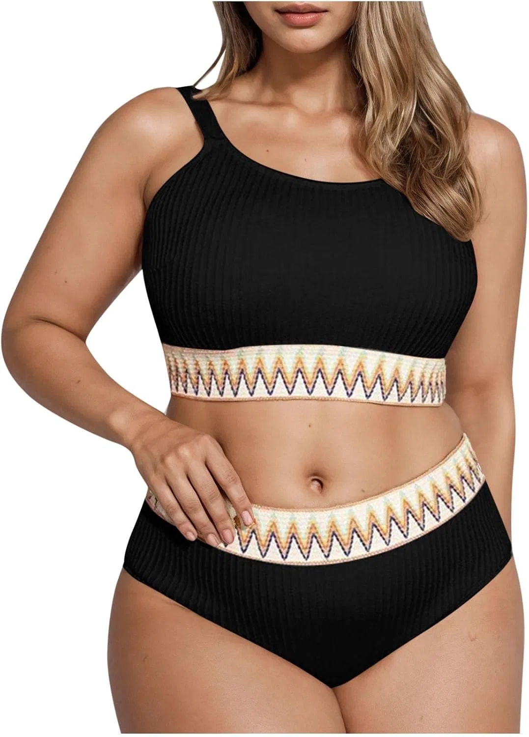 Женский бикини-комплект с высокой талией Plus Size, Black