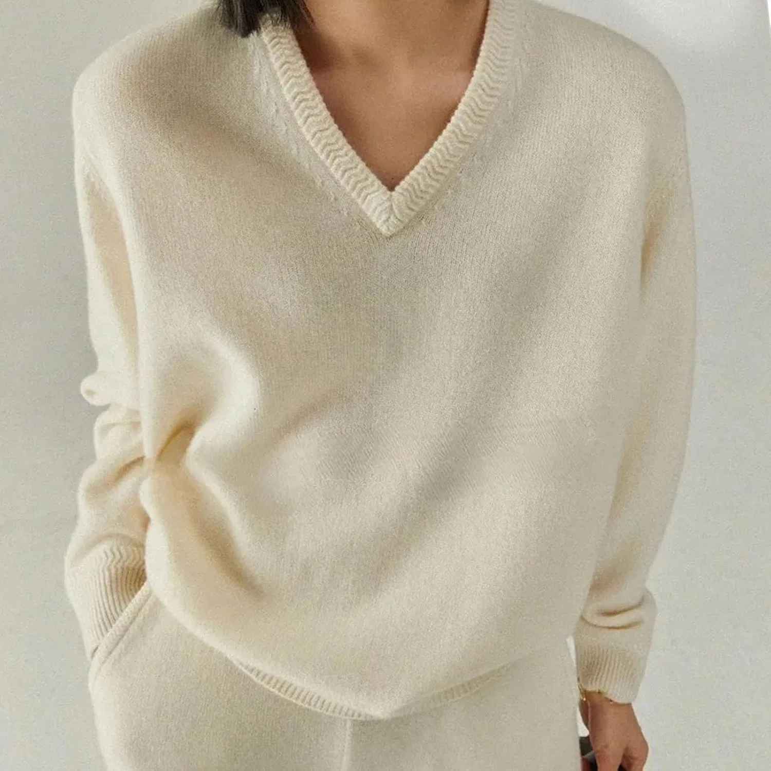 Женский свитер с V-образным вырезом, с длинным рукавом, Cashmere Knitting, чёрный — фото 2