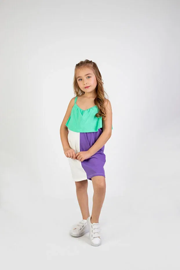 Детское платье-трапеция для девочек с принтом Elegant Harika Kids, Green — фото 3