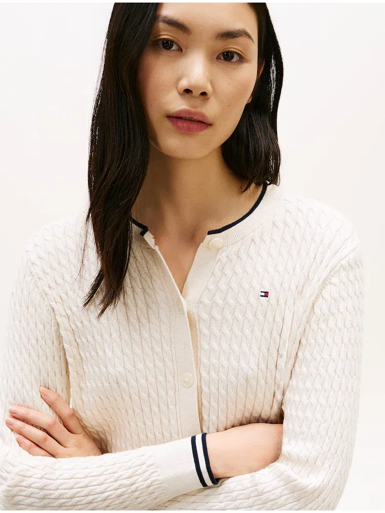 Кардиган мини кабель с цветной окантовкой TOMMY HILFIGER, Ivory — фото 2