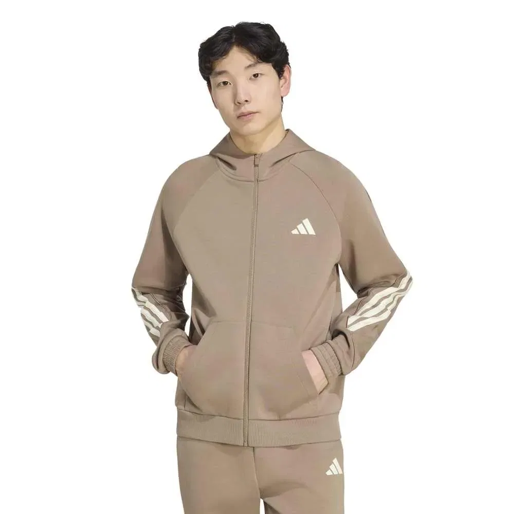 Худи флисовое на молнии Stadium 3 Stripes Adidas, коричневый