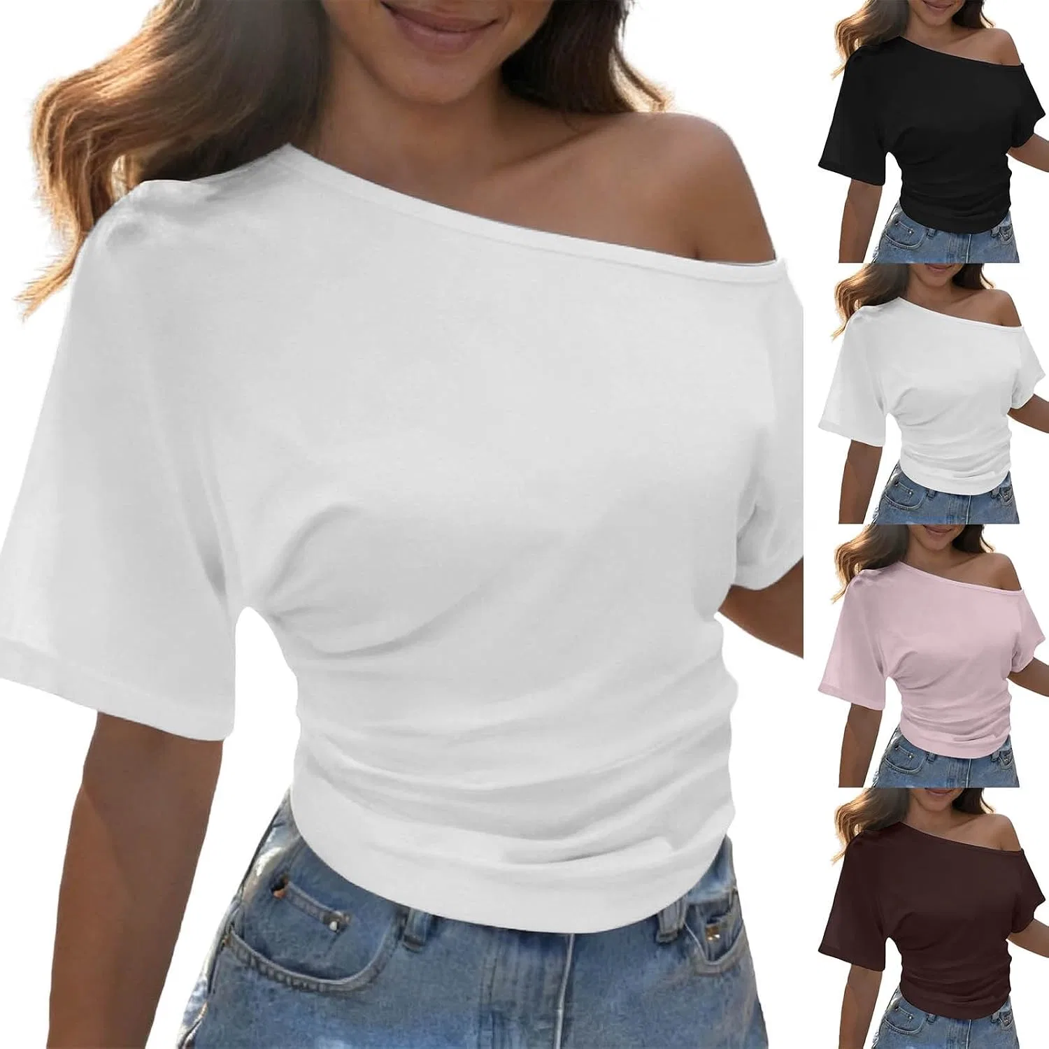 Женская футболка-кроп с защипами, модель Cinched Waist, цвет Pink — фото 4