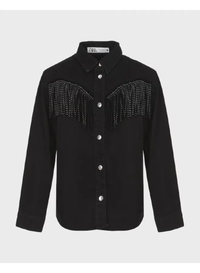 Куртка с заклепками и бахромой Zara, черная