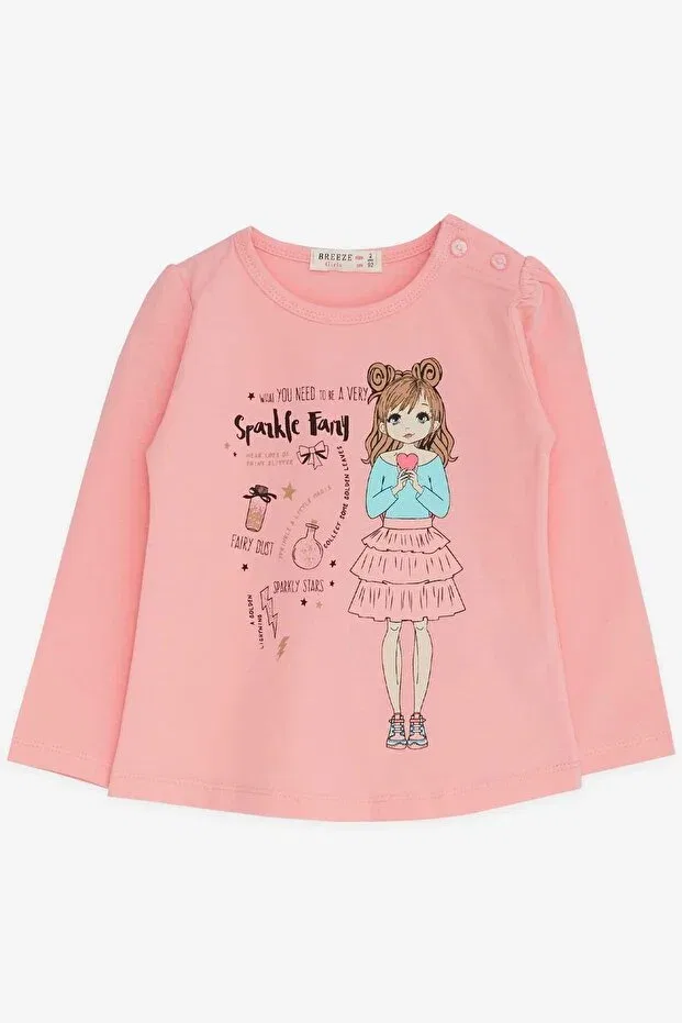 Детская футболка для девочек с длинным рукавом с принтом Girl'S long sleeve t-shirt printed 1-4 years Breeze, Salmon