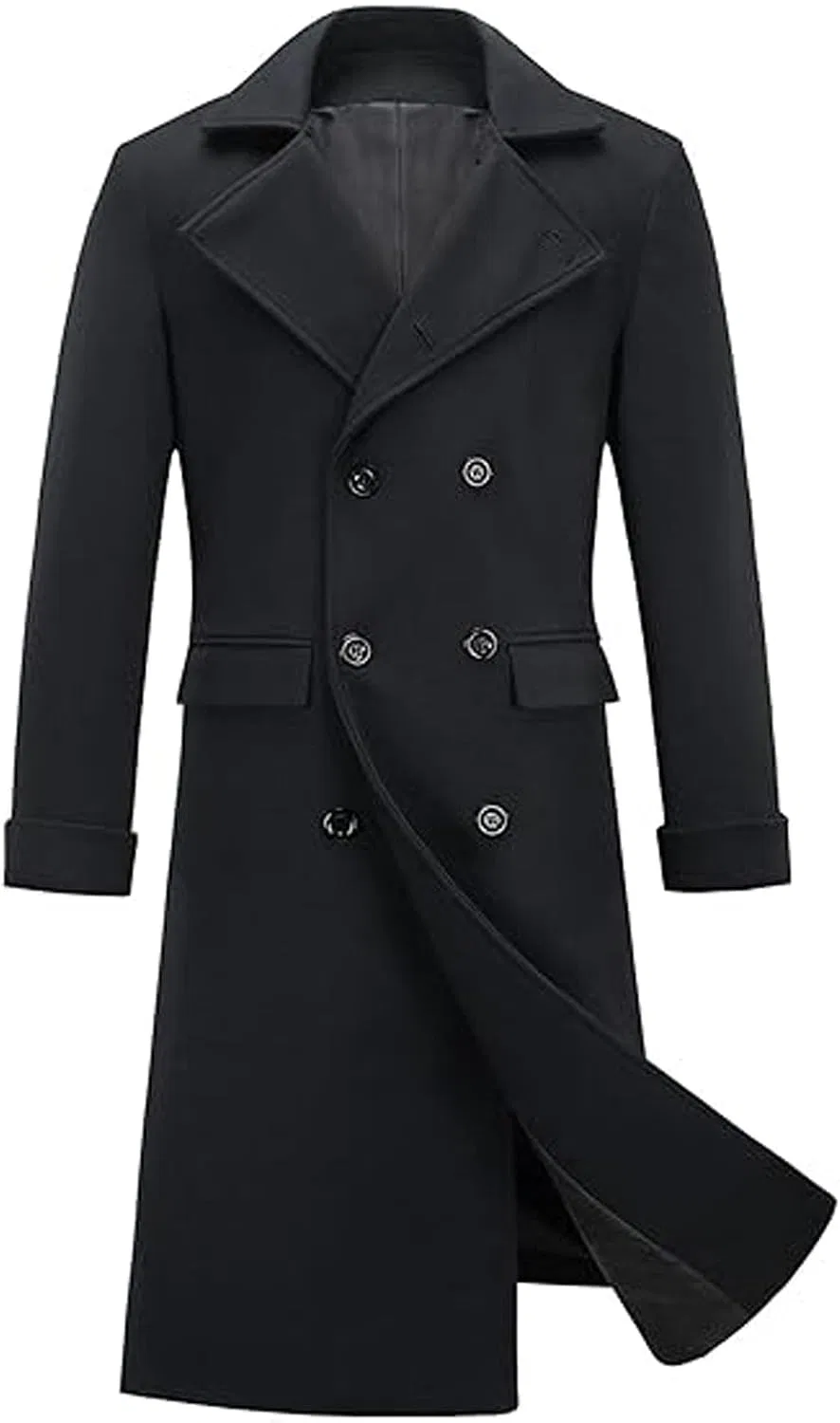 Мужское пальто-тренч с двубортной застежкой, slim fit, чёрный — фото 4