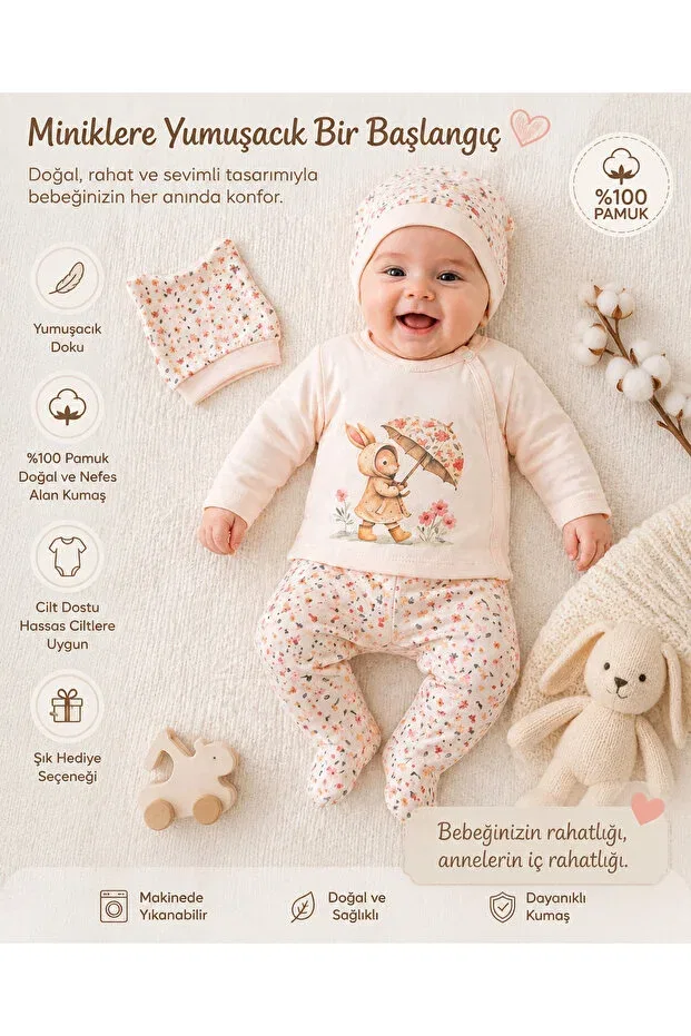 Детский комплект для новорожденных для девочек хлопковый Rabbit Detailed Viamaris, Multicolor