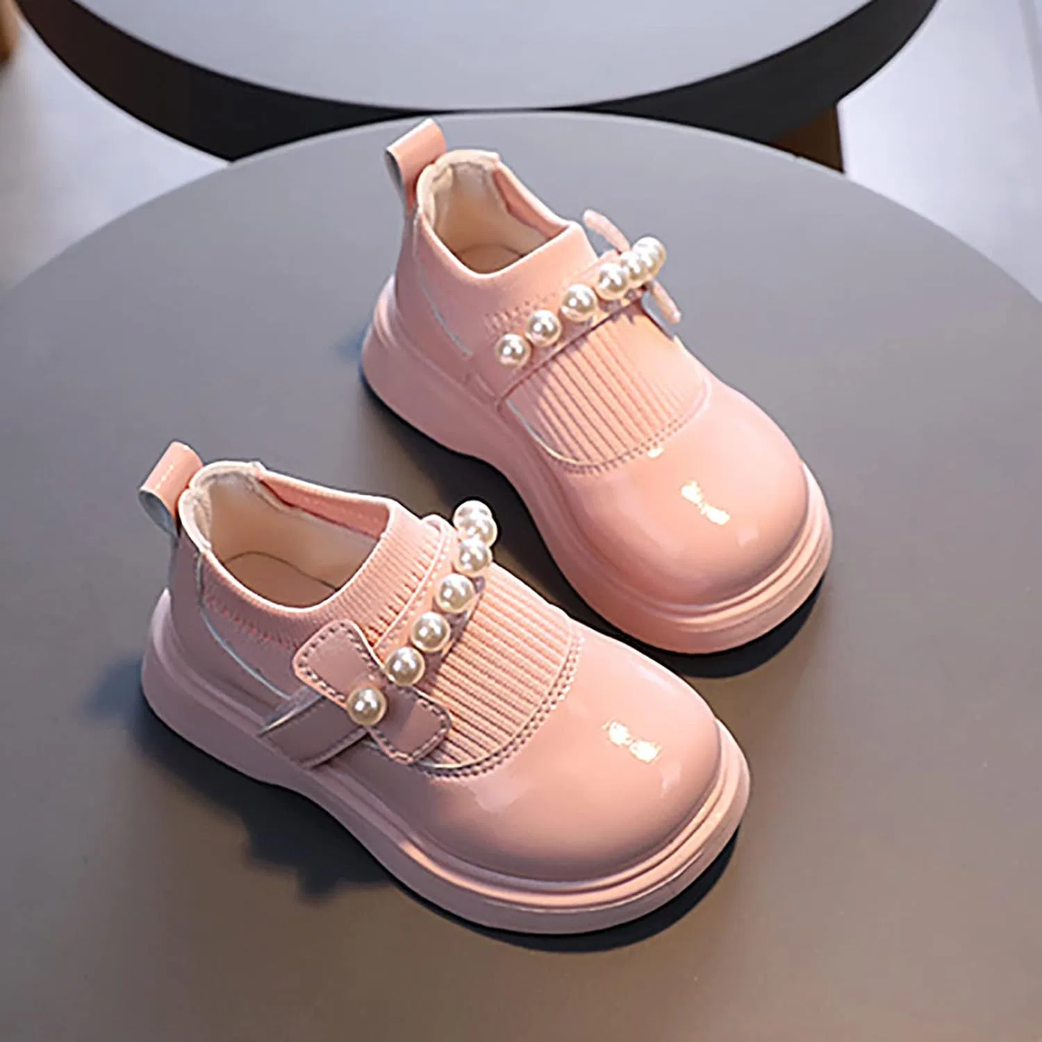 Детские туфли-балетки для девочек с кожаным верхом, Pink — фото 2