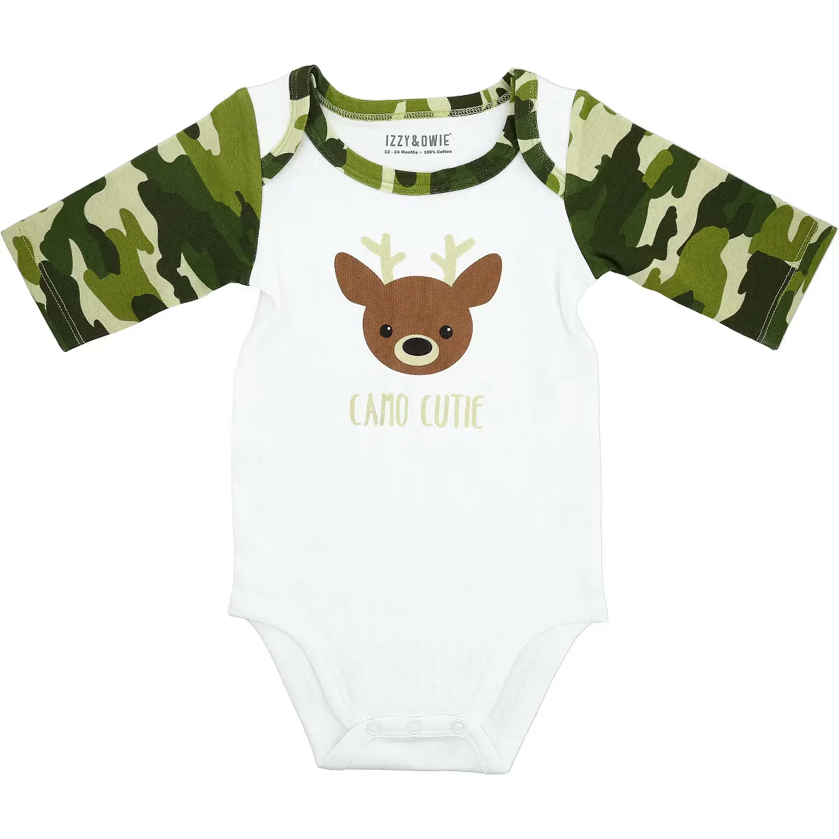 Боди-комбинезон с рукавом 3/4 Woodland Green Camo Deer Pavilion Gift Company