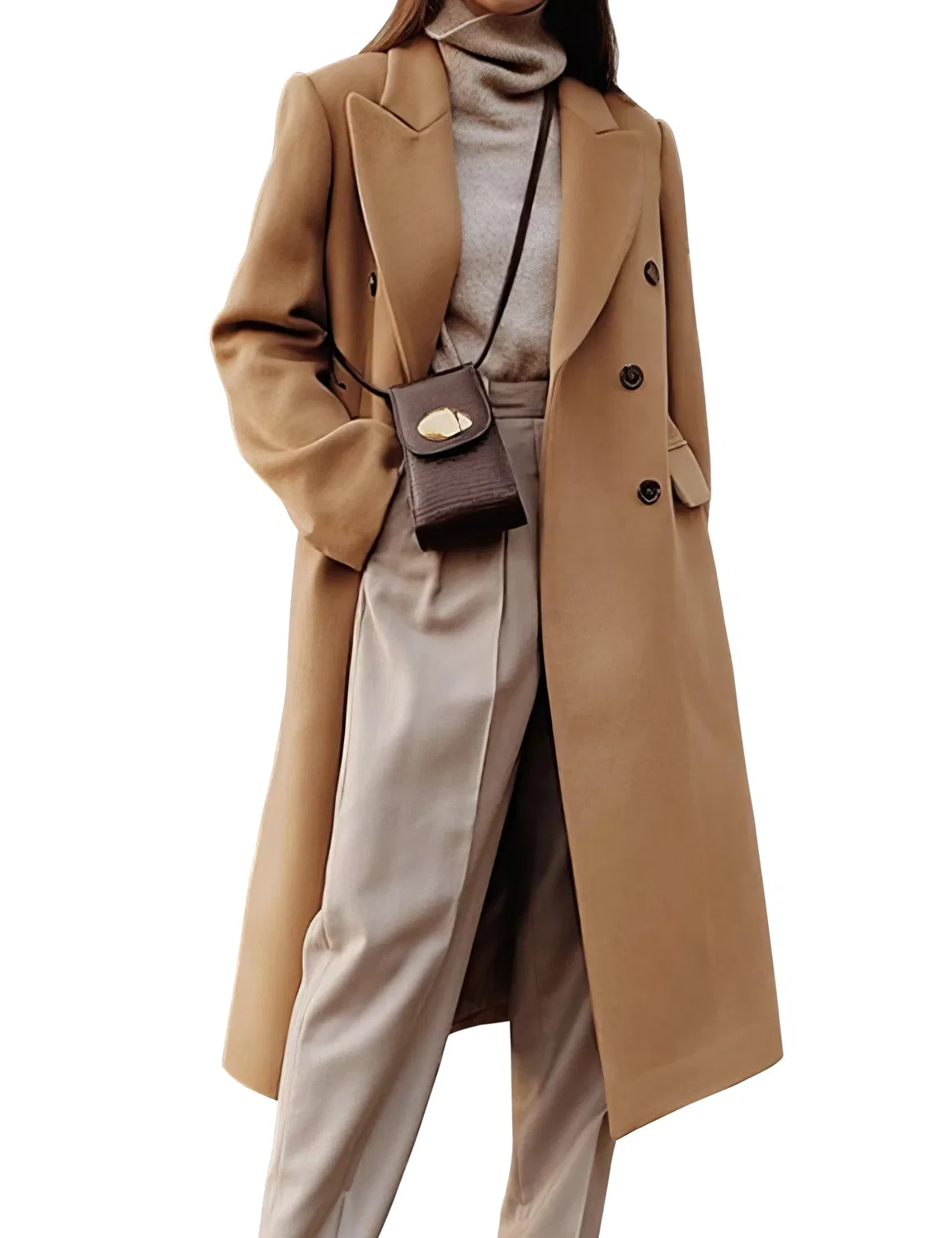 Женское двубортное пальто с принтом Peacoat, Camel