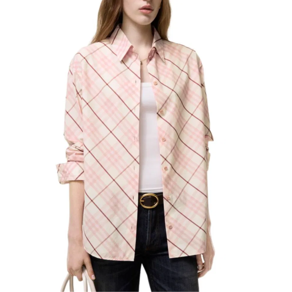 Женская рубашка с лацканами прямого кроя Pink Burberry, Pink — фото 3