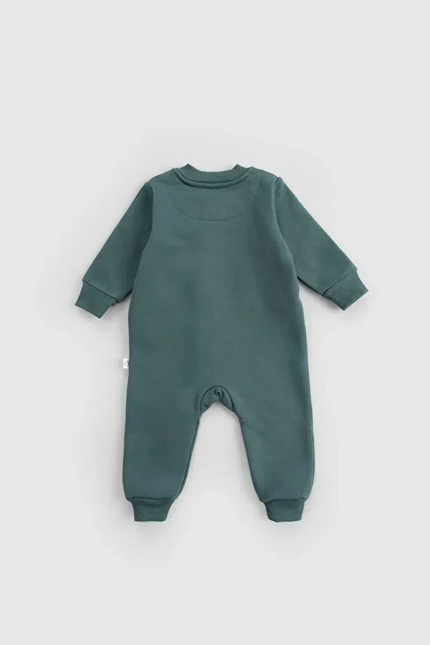 Детский комбинезон с длинным рукавом Organic cotton furry inside green zippered baby romper Little Gusto, Green — фото 3