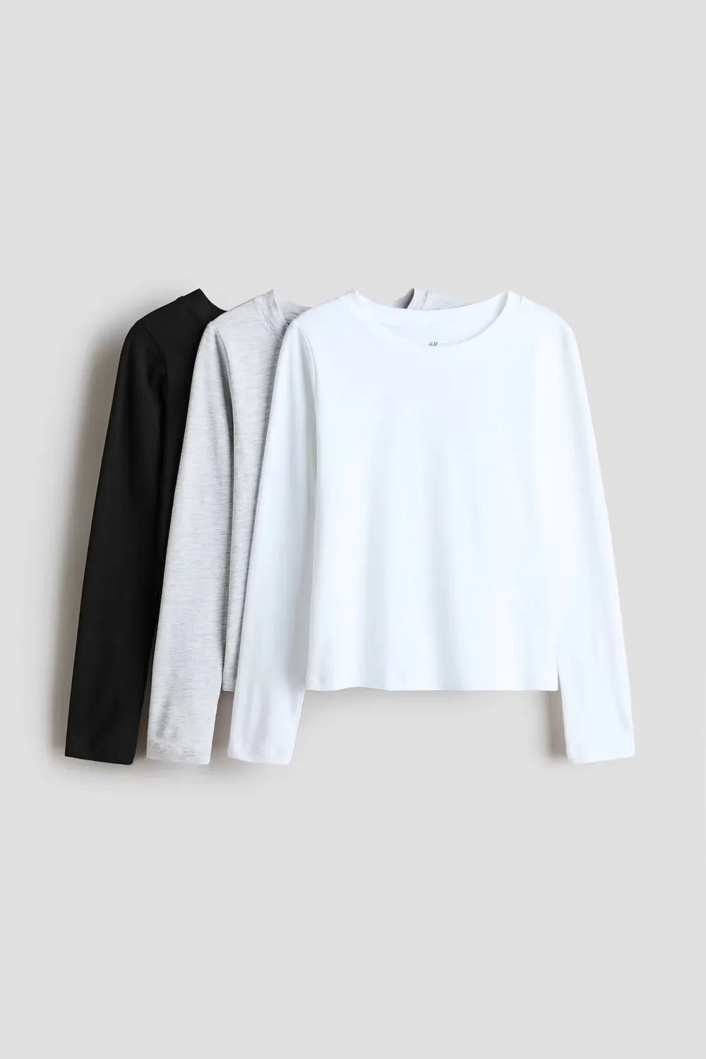 Комплект из 3 рубашек с длинными рукавами H&M, Schwarz/Hellgraumeliert/Weiß