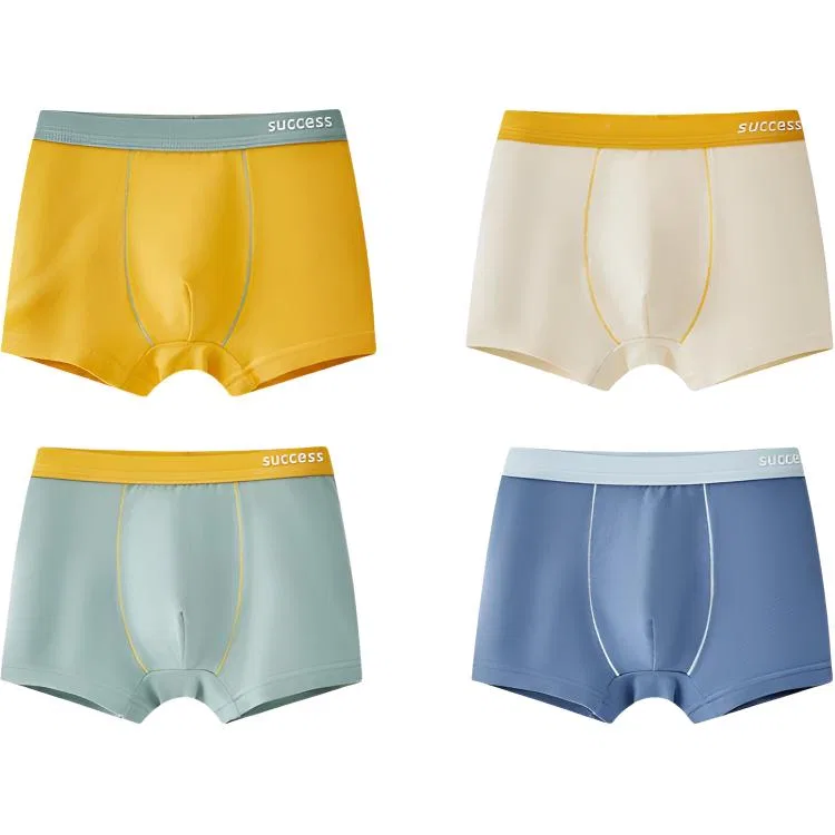 Детские трусы-боксеры для мальчиков хлопковые 4-комплект Red bean, Bright Yellow + Light Yellow + Grey Green + Ice Blue