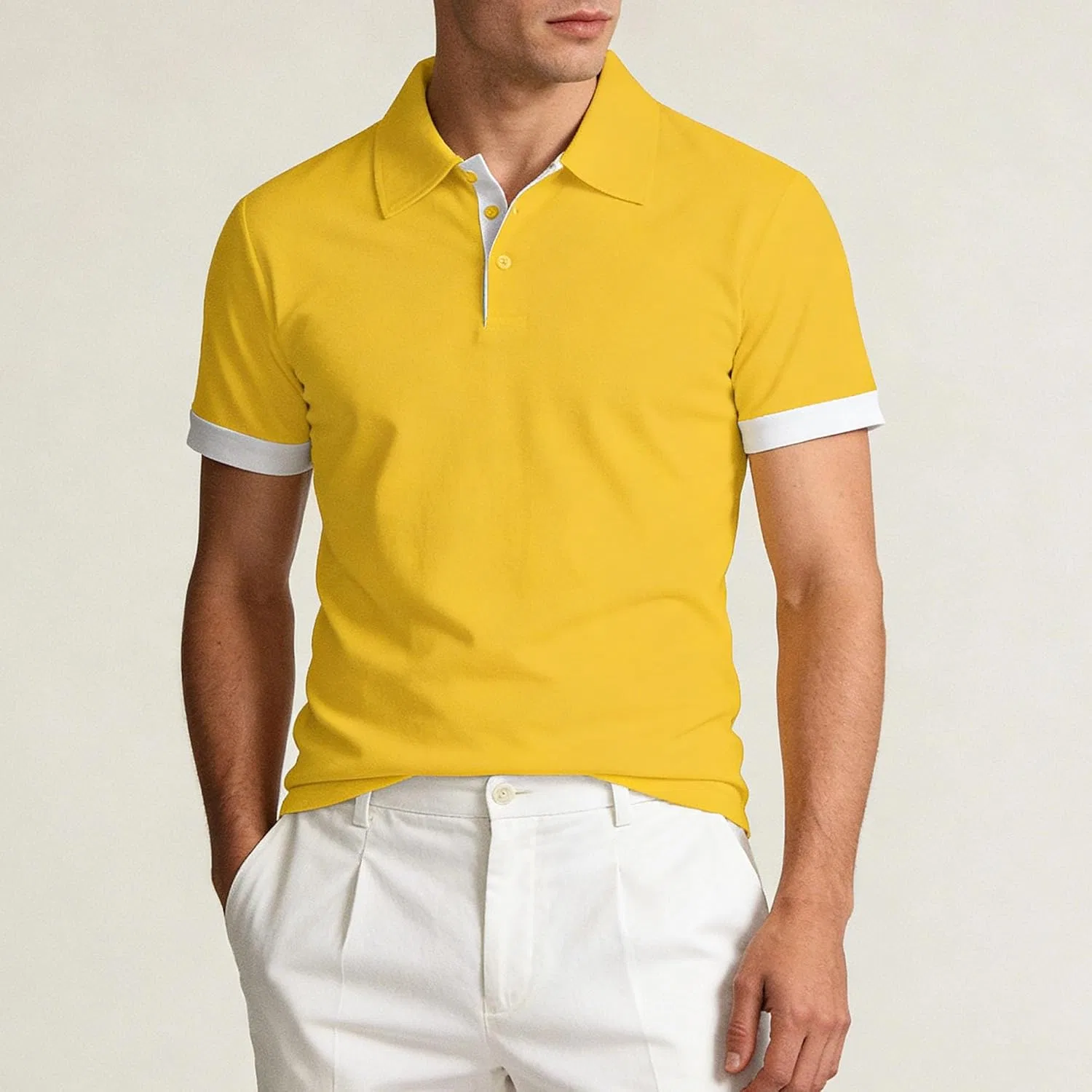 Мужское поло с коротким рукавом, Slim Fit, жёлтый — фото 2