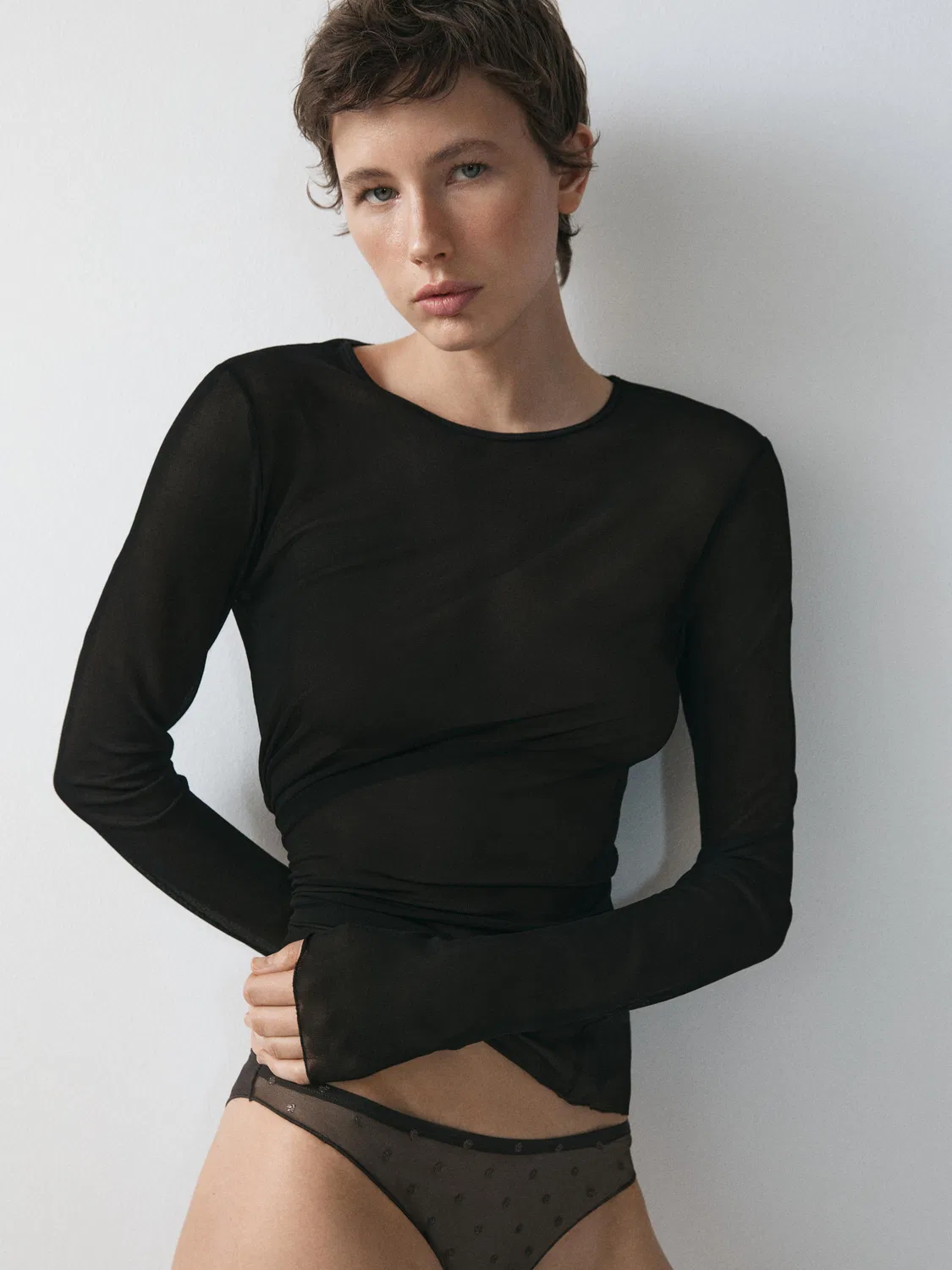 Шелковая футболка с длинными рукавами Massimo Dutti, черный