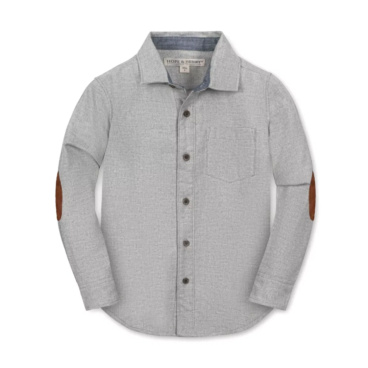 Детская рубашка с длинным рукавом с налокотниками Hope & Henry, Gray Heather Flannel