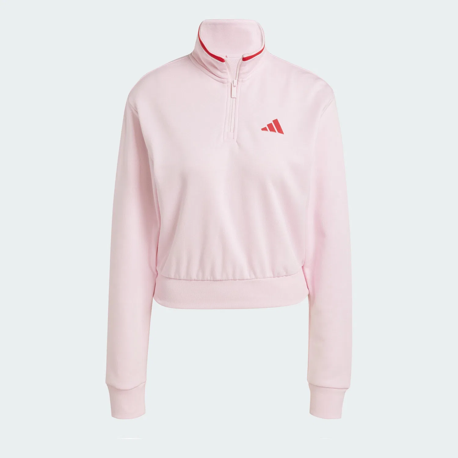 Женская укороченная куртка с воротником-стойкой Essentials Color Pop French Terry Crop Quarter-Zip Originals Adidas, Altrosa — фото 2