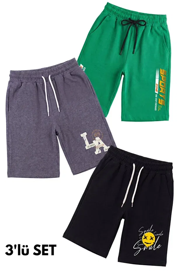 Детские шорты для мальчиков с принтом комплект 3 шт Ya Ko Kids, Green-Gray-Black