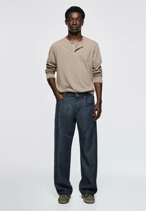Брюки льняные Wide-leg jeans, Massimo Dutti, синий — фото 2