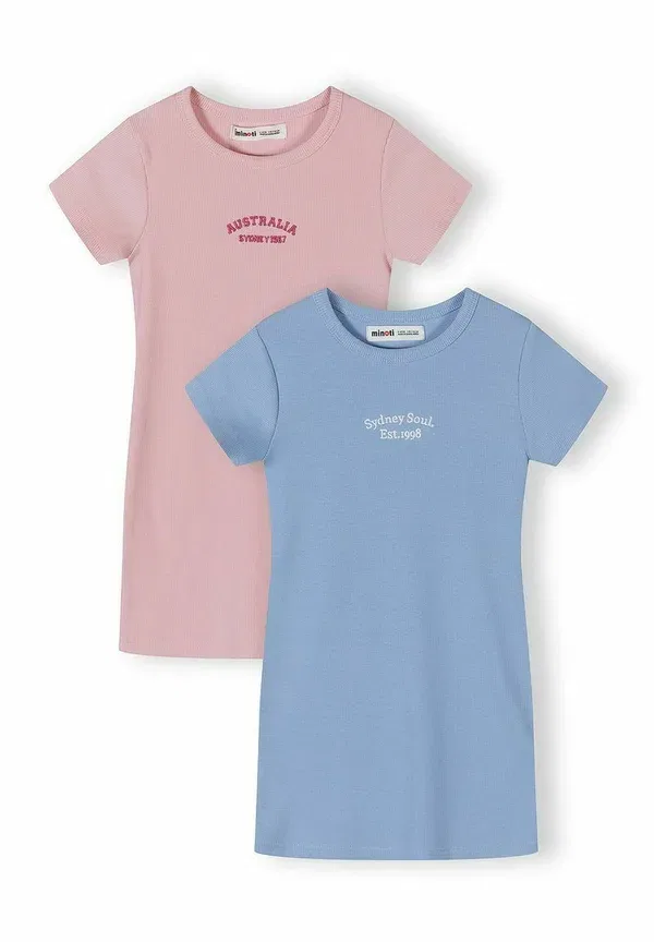 Платье-футболка с вышивкой Short sleeve 2 pack - jersey dress Minoti, Light Pink Blue, синий/светло-розовый