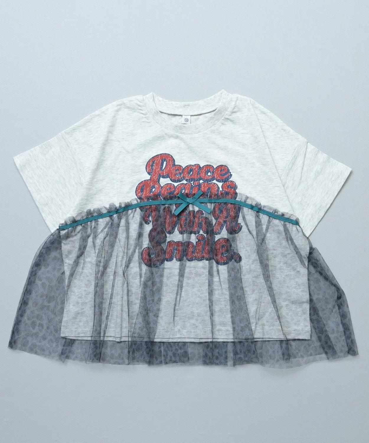 Детская футболка с принтом и кружевными рукавами Leopard Tulle Tee MARKEY'S, Navy — фото 3