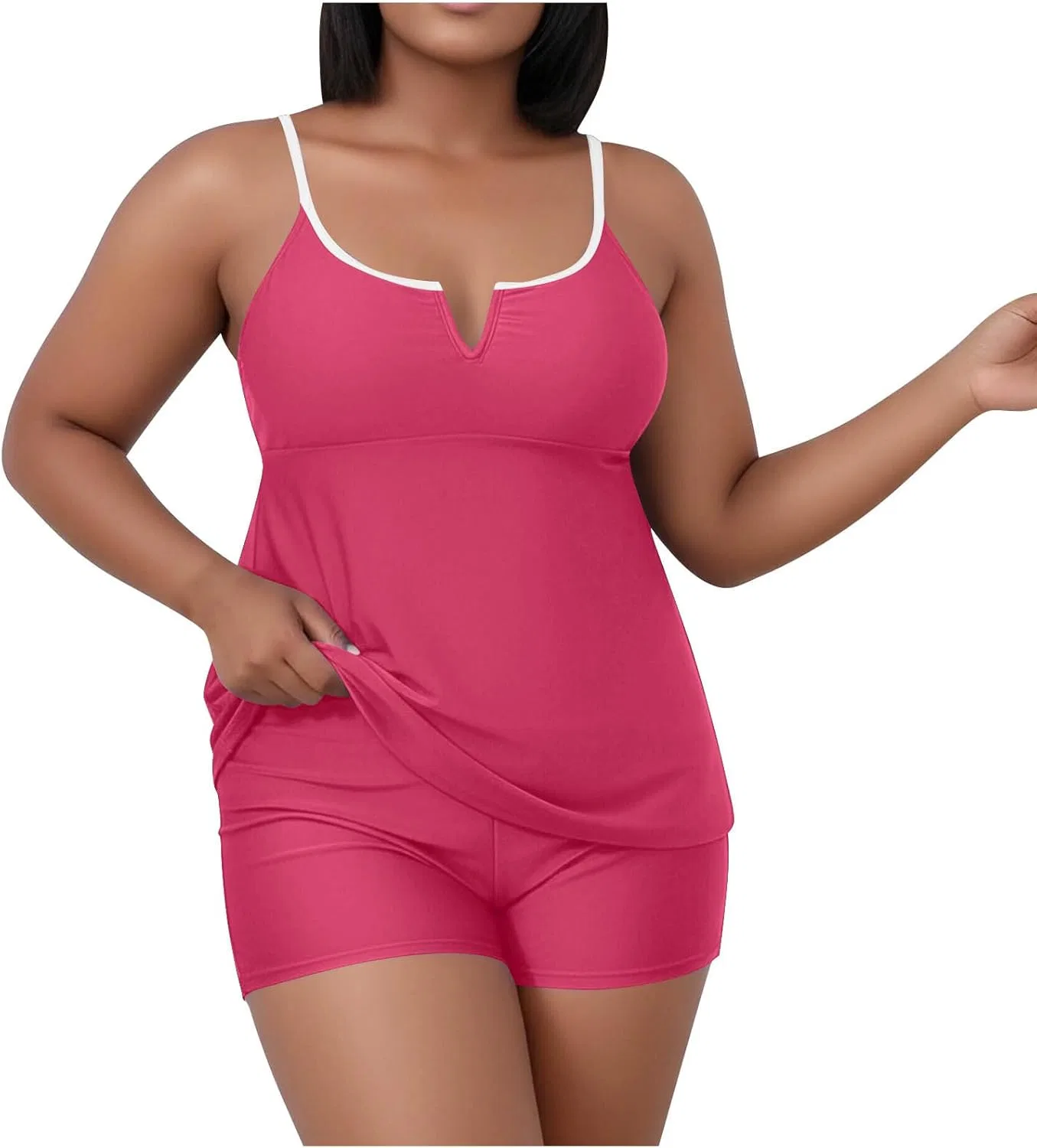 Женский танкини с V-образным вырезом на бретелях, Hot Pink